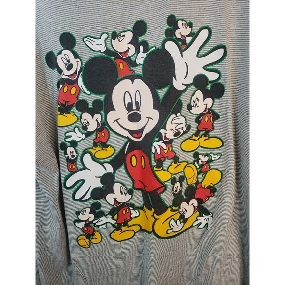 Vintage 80s 90S XL Walt Disney World Mickey Mouse TShirt GRAY STRIPED DEFECTS - Picture 2 of 14